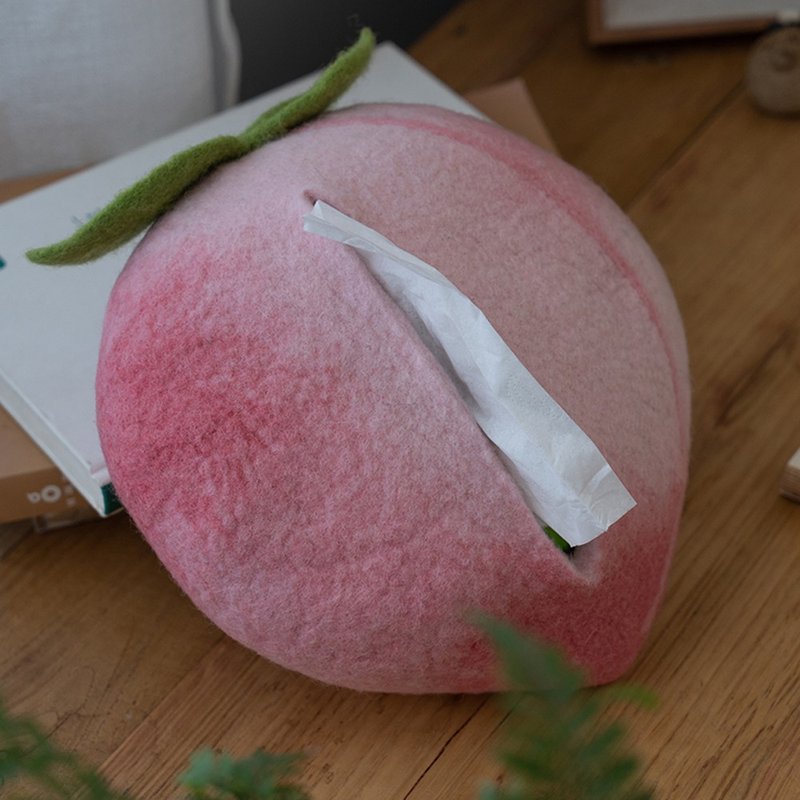 Keren wool felt creative home peach pumping paper box coffee table household storage box car tissue box decoration cute - กล่องทิชชู่ - ขนแกะ 