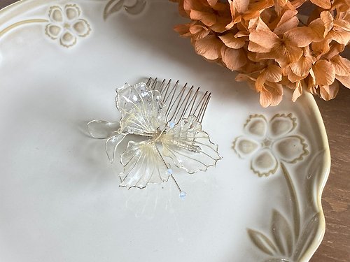 Lady Elegance 施華洛世奇水晶-水晶海棠髮梳/髮飾 氣質銀