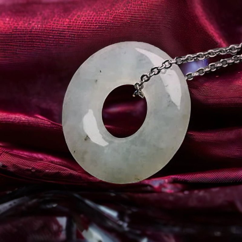 冰糯翡翠平安扣項鍊 | 天然緬甸玉翡翠A貨 | 送禮 - 項鍊 - 玉石 白色