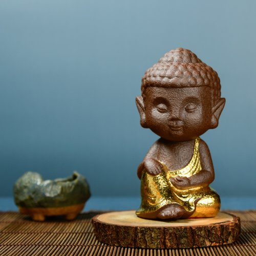 嘉南佛教文物 水天需雕塑佛像│定慧-清心小菩薩 含底座(黃金版)