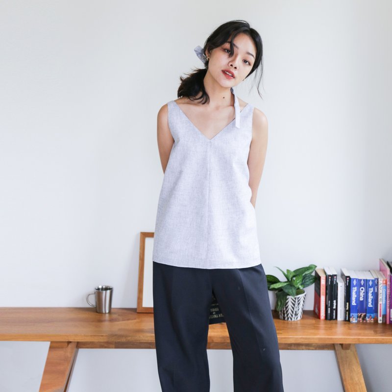 Heima linen tank tops 亞麻上衣 : 煙灰色-白色  , 全身襯裡 - 女上衣/長袖上衣 - 棉．麻 灰色