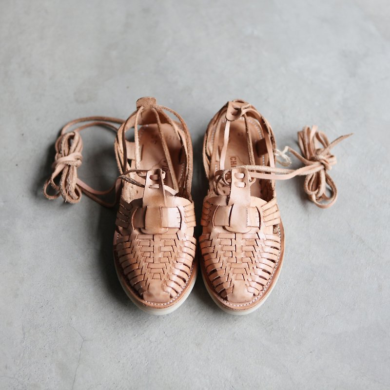 A ROOM MODEL - Select, CHAMULA - Sayulita Natural woven leather ankle strapped shoes - รองเท้ารัดส้น - หนังแท้ สีนำ้ตาล