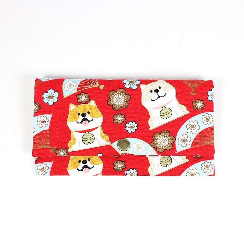 Red Bag Passbook Cash Storage Bag - Japanese Style and Match Dog (Red) - ถุงอั่งเปา/ตุ้ยเลี้ยง - ผ้าฝ้าย/ผ้าลินิน สีแดง