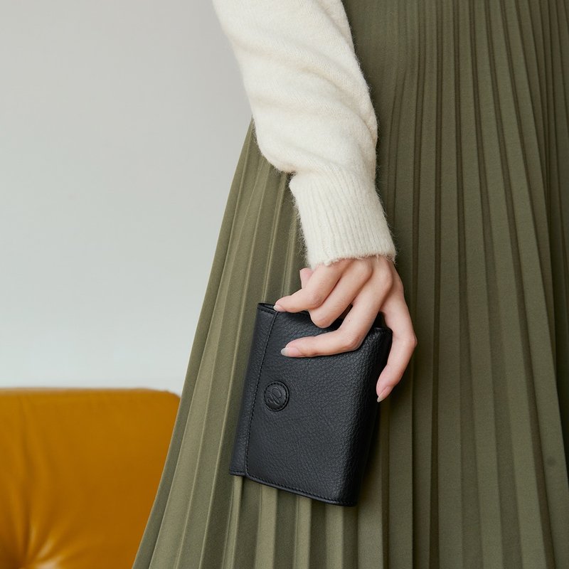 Stella (Black) : Short wallet, Leather wallet, folded wallet, soft cow leather - 錢包/皮夾/長短夾 - 真皮 黑色