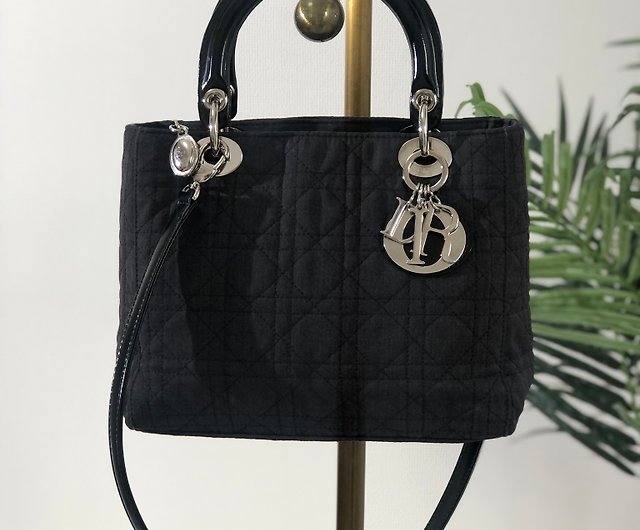 Delivered directly from Japan, brand name used packaging] Christian Dior  Logo Charm Lady Dior 2way Shoulder Bag Canvas Black ztgz83 - Shop solo- vintage Messenger Bags & Sling Bags - Pinkoi