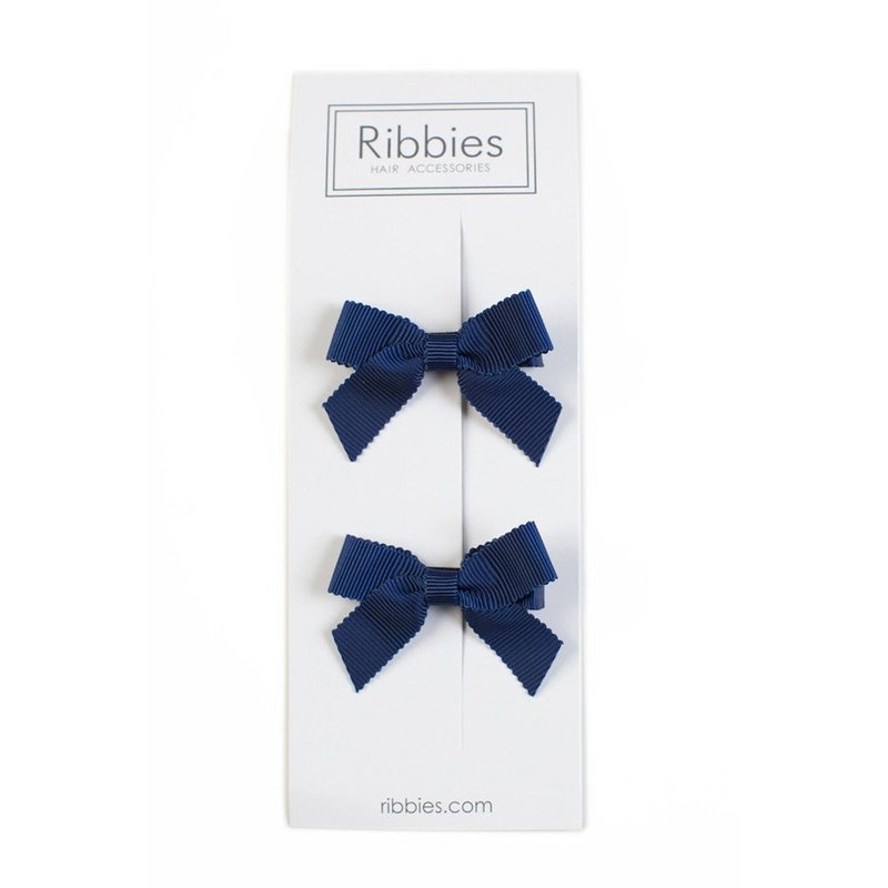 英國Ribbies 經典蝴蝶結2入組-海軍藍 - 髮夾/髮圈 - 聚酯纖維 