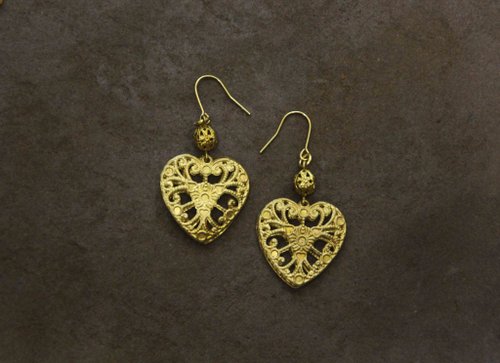 Two-piece heart-shaped Bronze earrings - Shop vinegrass Earrings & Clip-ons  - Pinkoi