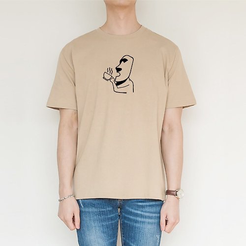 hipster 摩艾咖啡 Moai 短袖T恤 米色 coffee 秋冬 復活節島 石像 禮物