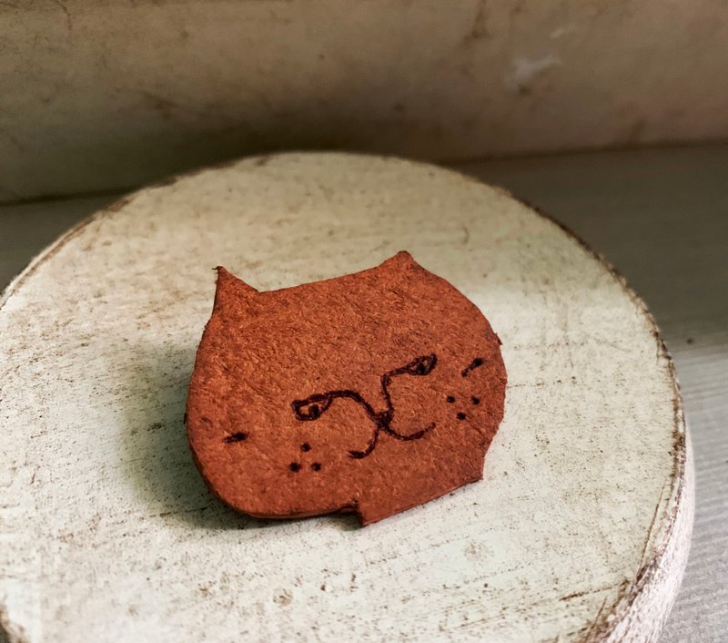 Cat 貓 復古 皮革 別針 胸針 - 胸針 - 真皮 