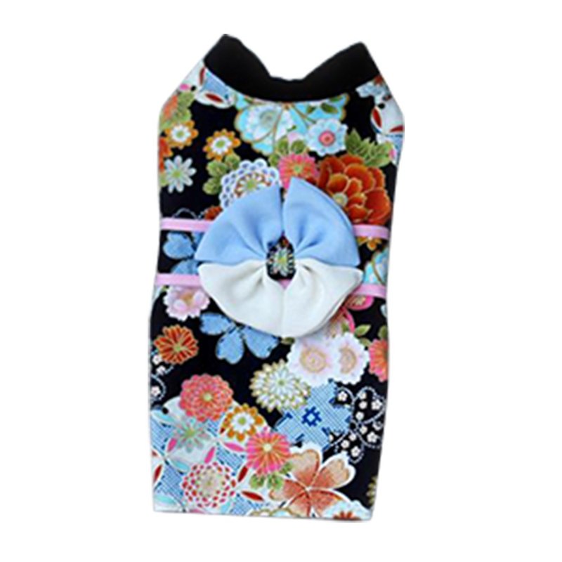 Pet kimono cat and dog universal bathrobe blue flowers 2L - Clothing & Accessories - Cotton & Hemp 
