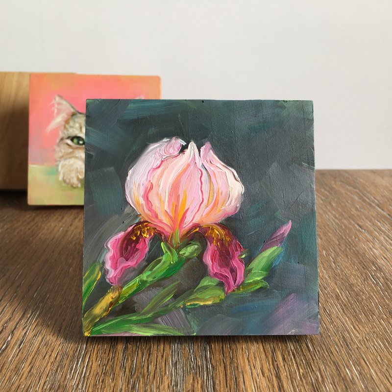 Plants, Flowers, Small Oil Paintings, Tailed Flowers, Small Ornaments, Wooden Bo - Posters - Wood Pink