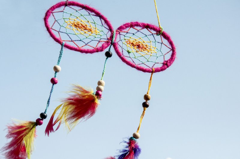 National Wind boho ornaments hand-woven cotton Linen Dreamcatcher Charm dream Cather- rainbow eye - ของวางตกแต่ง - ผ้าฝ้าย/ผ้าลินิน หลากหลายสี