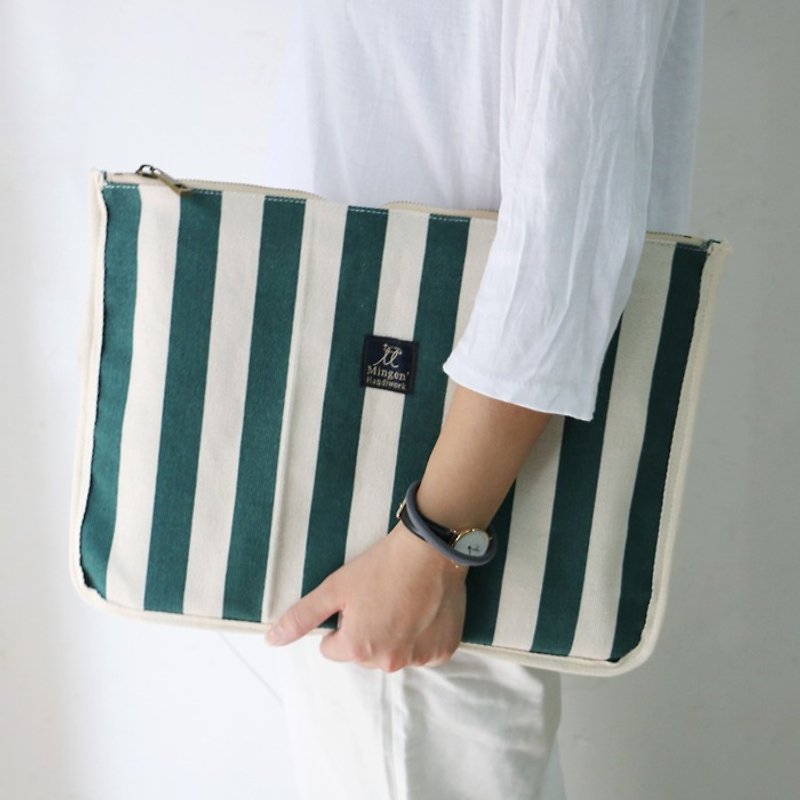 *Mingen Handiwork*Handmade striped single product A4 file bag canvas liner bag - อื่นๆ - วัสดุอื่นๆ 