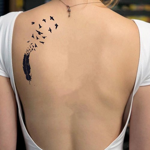 OhMyTat OhMyTat 羽毛和鳥 Feather and Bird 刺青圖案紋身貼紙 (2 張)