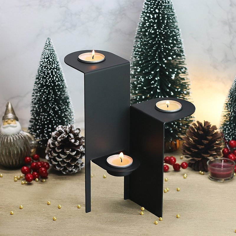 [OPUS Dongqi Metalworking] Tree of Life-Candle Holder Vase (Black)/Home Office Store/Desktop Decoration/Small Candle Holder/Small Vase/Christmas Decoration/Girl's Birthday Gift CH-tr02(B) - Candles & Candle Holders - Other Metals Black