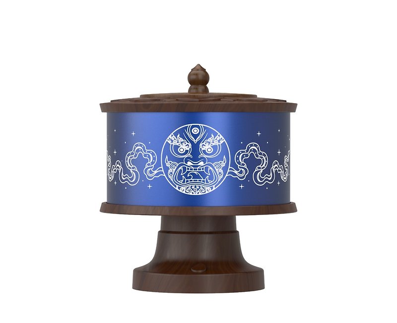 Dharma protector magala mantra turning prayer wheel - Items for Display - Wood Brown