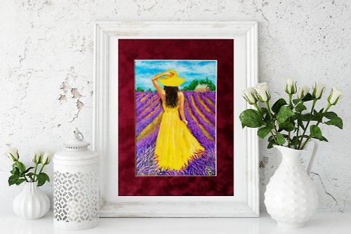 Nikkolina-Art Original Painting Lavender Landscape -Female Figure Artwork -Art Framed