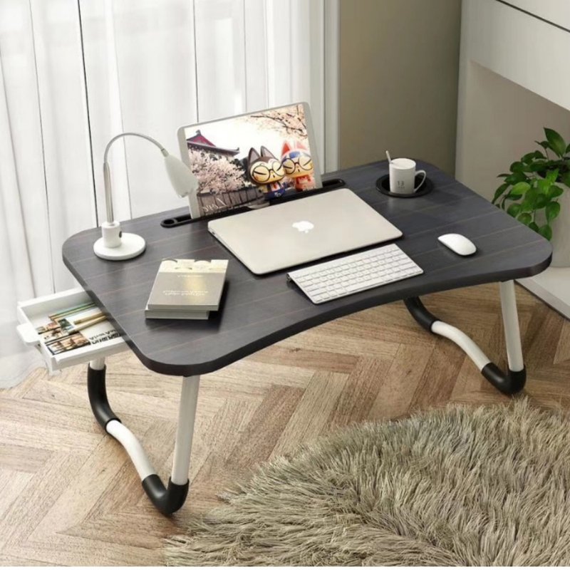 Japanese lazy folding table newly upgraded cup holder drawer bedside table computer desk bed folding table - Dining Tables & Desks - Other Materials 