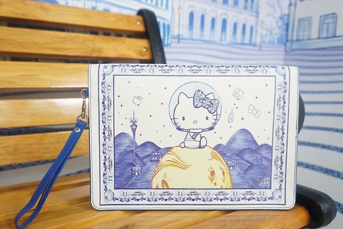 O-moon 【特價商品】信封包 手拿包 經典澳門特色藍白Hello Kitty 黃月