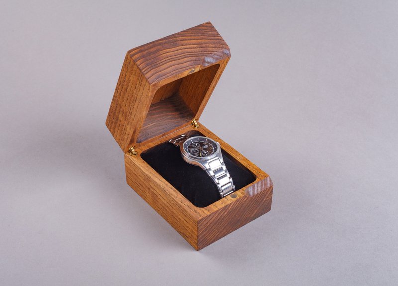 Wooden 1 watch box Christmas gift for men women Handcrafted small jewelry box - นาฬิกาผู้ชาย - ไม้ สีนำ้ตาล