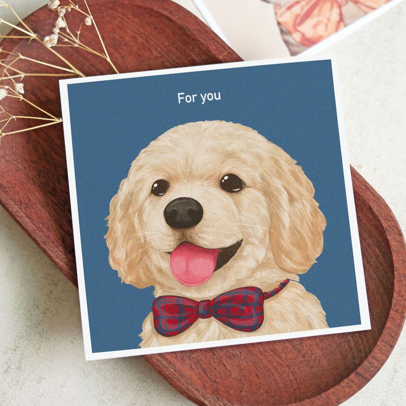 Wang Wang small square card golden retriever dog square postcard cute illustration card universal card - Cards & Postcards - Paper Blue