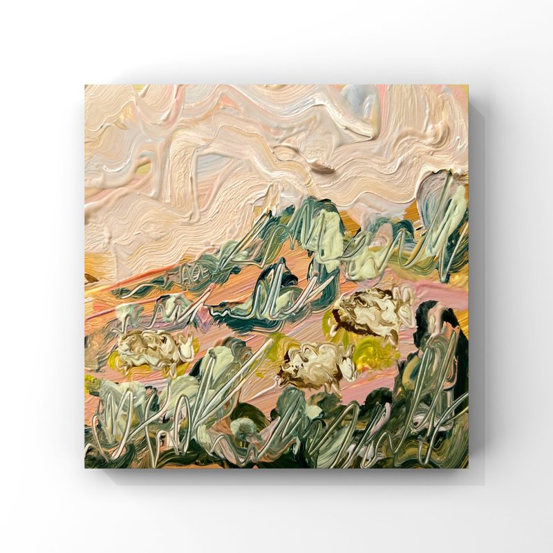 Original oil painting Evening sheep ride through the hills of Tuscany wall art - 海報/掛畫/掛布 - 其他材質 多色