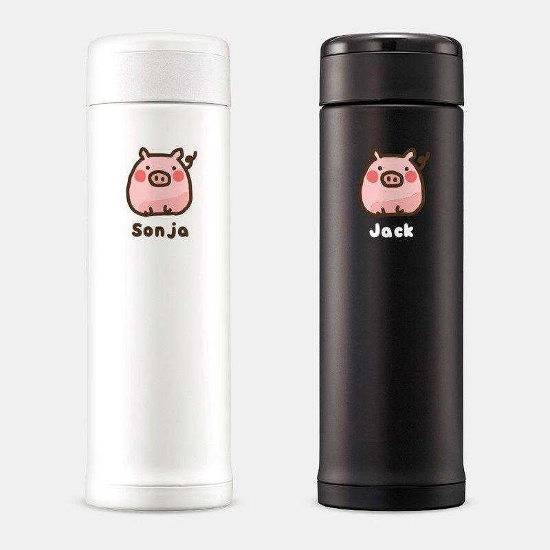 【客製化禮物】粉紅豬 文字 象印不鏽鋼保溫瓶 PU039 - 保溫瓶/保溫杯 - 不鏽鋼 白色