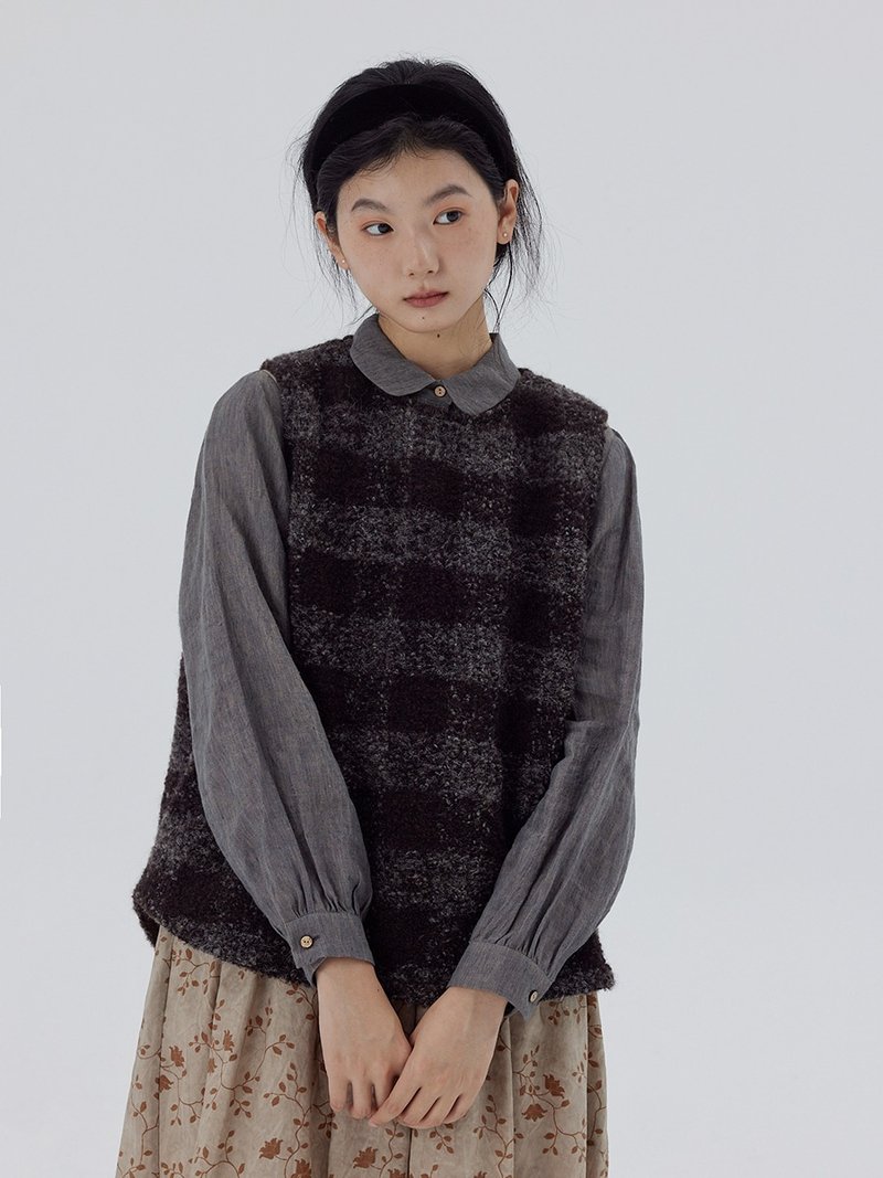 Knitted Wool Chocolate Circle Plaid Vest - เสื้อกั๊กผู้หญิง - ขนแกะ หลากหลายสี