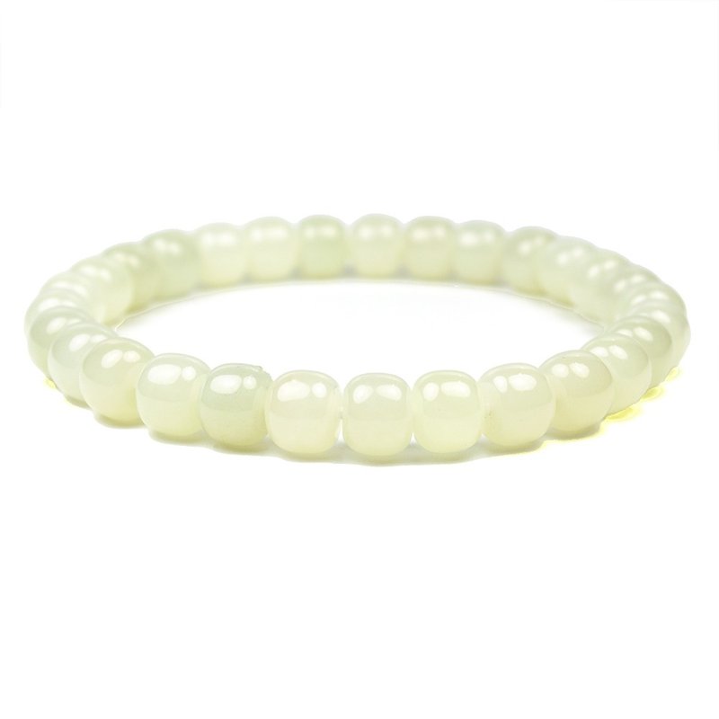 和田白玉手珠 淡黃白和闐白玉手串 白玉蘋果珠 6x7mm 日本彈力繩 - 手鍊/手環 - 半寶石 白色