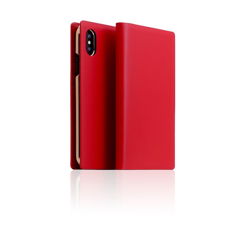 SLG Design iPhone Xs / X D5 CSL Classic Calfskin Side Flip Leather Case-Red - Phone Cases - Genuine Leather Red