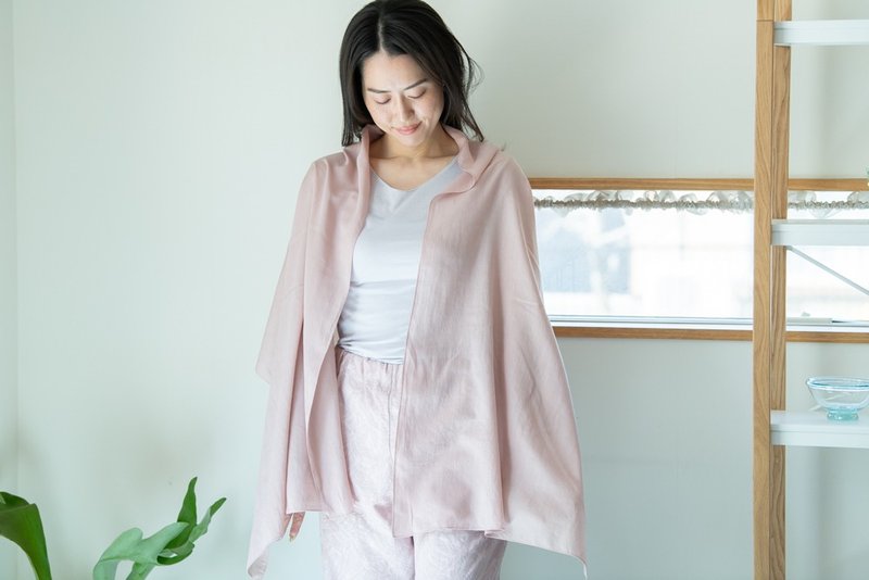【シャクヤク染】　カルゼ日除け大判ストール【Organic Cotton】 - 絲巾 - 棉．麻 粉紅色