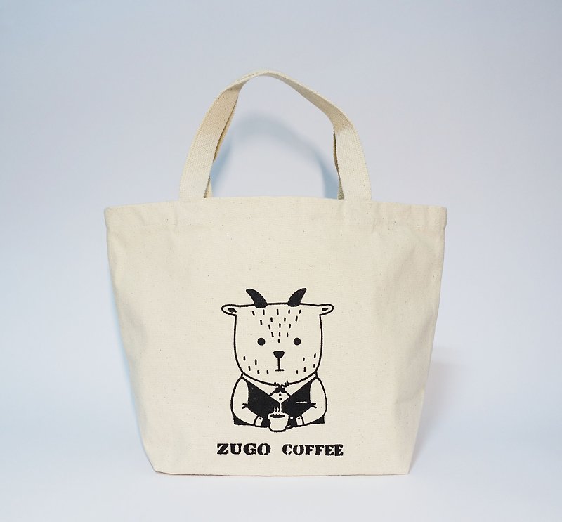 Screen printing Handbag Mr. Fat goat Drink coffee - Handbags & Totes - Cotton & Hemp White