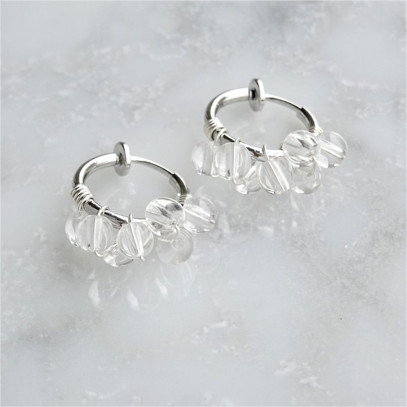 SV925SF*Crystal Quartz bubble wrapped earring / pierced earring S - Earrings & Clip-ons - Gemstone Transparent