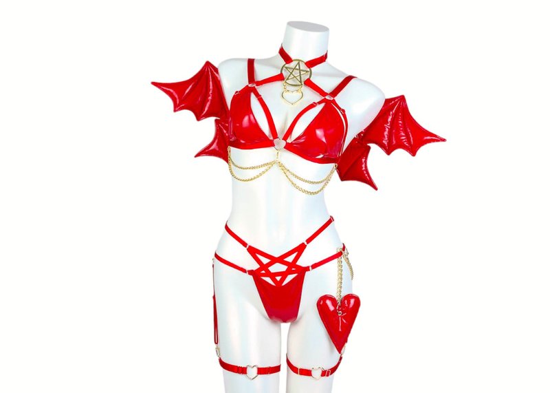 Succubus Lingerie Set Red - 女內衣褲 - 其他材質 紅色