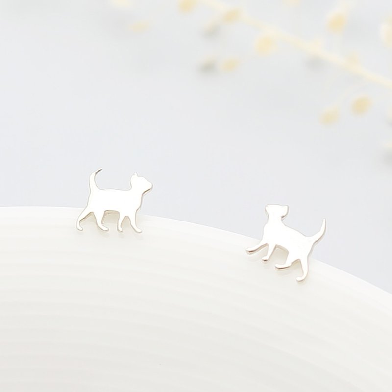 Cute Cat Kitten Meow s925 sterling silver earrings Birthday Valentine Day gift - ต่างหู - เงินแท้ สีเงิน