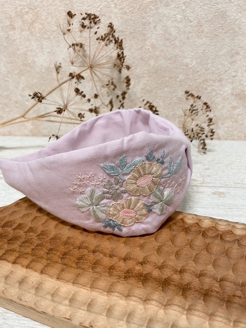 Embroidered headband - variable leaves (wide pink purple) - Hair Accessories - Cotton & Hemp Multicolor