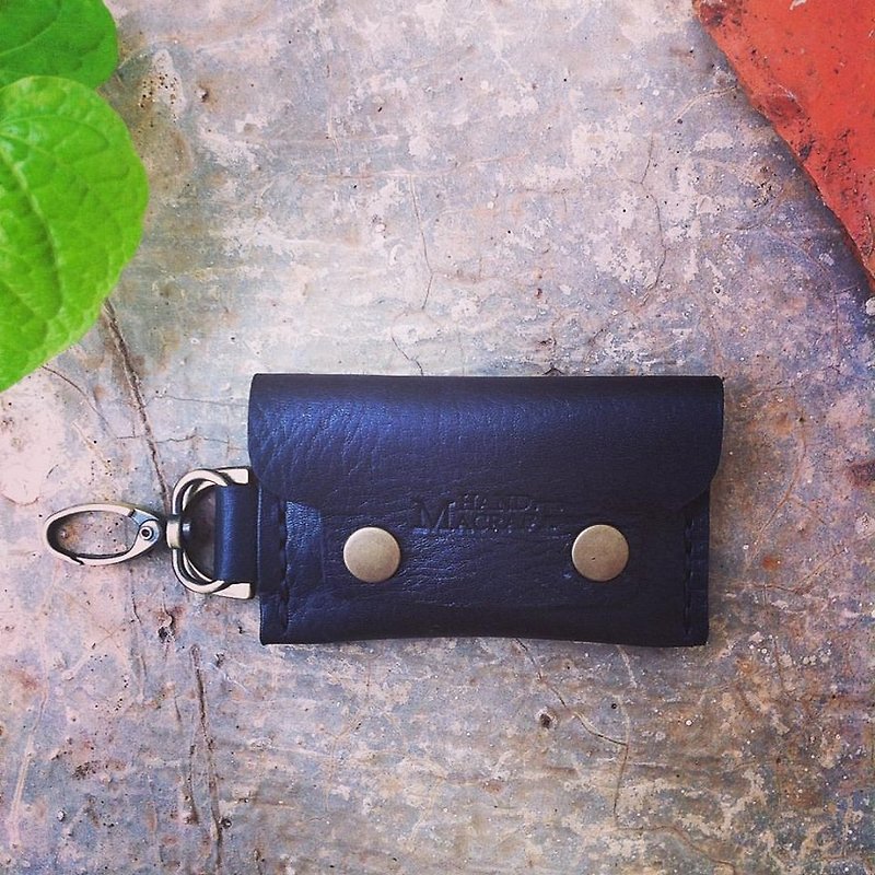 mini wallet keychain (color Dark Black) - 鑰匙圈/鑰匙包 - 真皮 