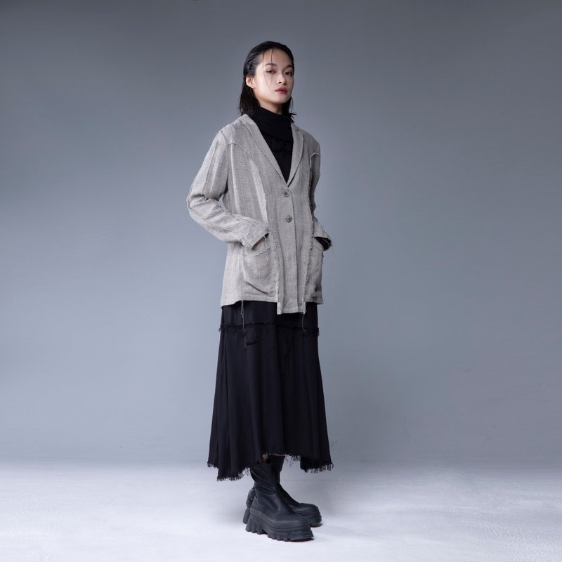 Aman No.69 不收邊自然侘寂風春夏西裝外套 無染純麻 - 女西裝外套 - 棉．麻 