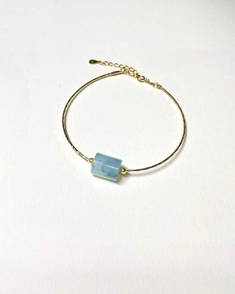 [Shanlan] Piaohua Jade Bucket Bead Bracelet S925 Sterling Silver - Bracelets - Jade Blue