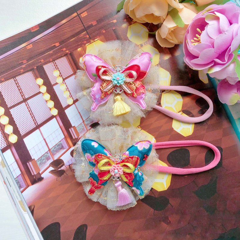 綢緞刺繡蝴蝶布貼古風合金網紗寶寶嬰兒髮帶頭帶 - 嬰兒帽子/髮帶 - 其他材質 多色