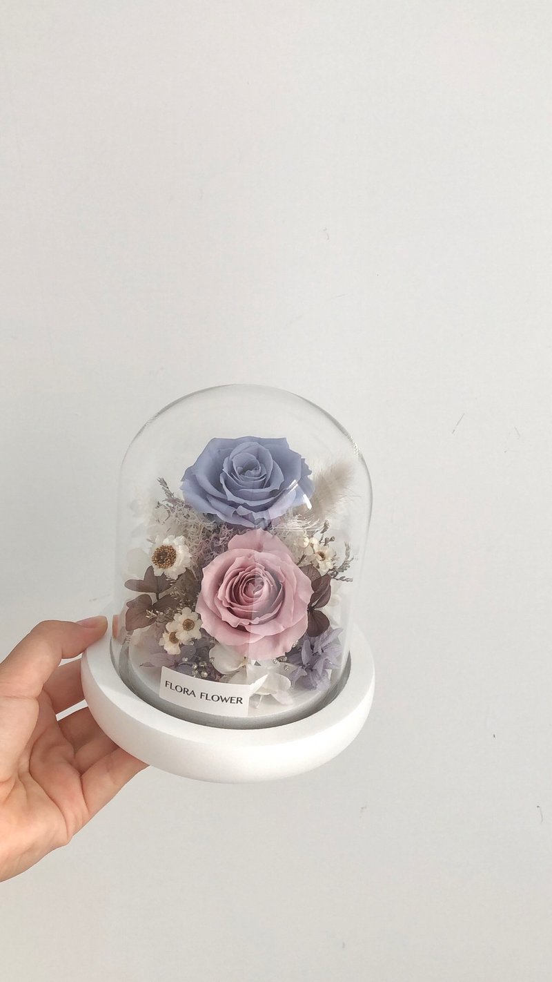 Flora Flower Preserved Flower Mini Glass Shade Night Light - Can't Do Without You - ช่อดอกไม้แห้ง - พืช/ดอกไม้ สีน้ำเงิน