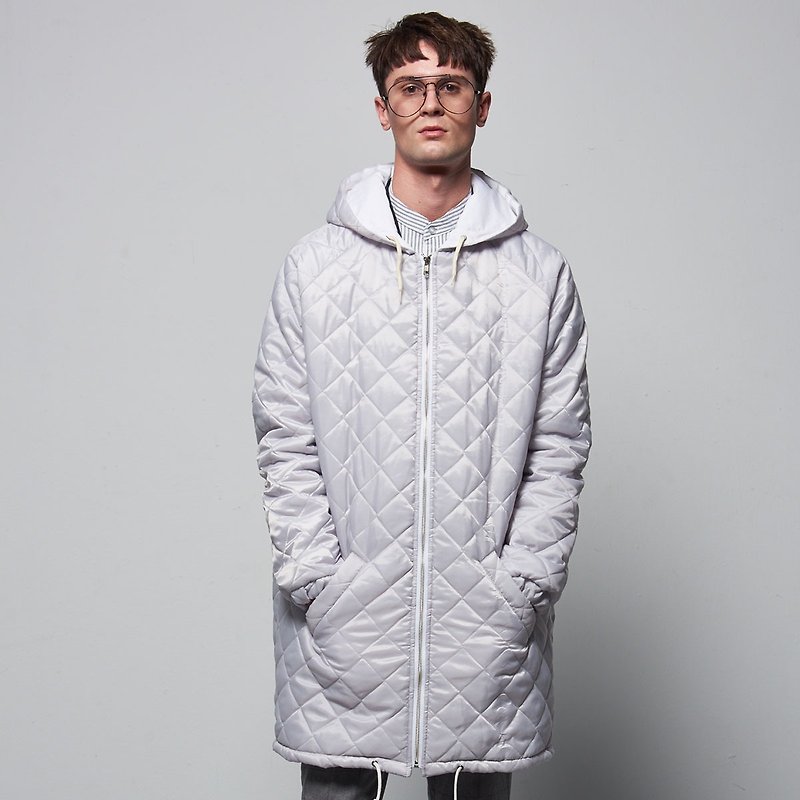 Stone @ s Hoodie Coat In Silver / snowflake silver zipper coat coat - เสื้อโค้ทผู้ชาย - ผ้าฝ้าย/ผ้าลินิน สีเทา