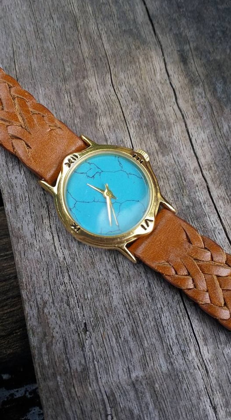 【Lost And Find】Natural gemstone Turquoise watch - นาฬิกาผู้หญิง - เครื่องเพชรพลอย สีน้ำเงิน