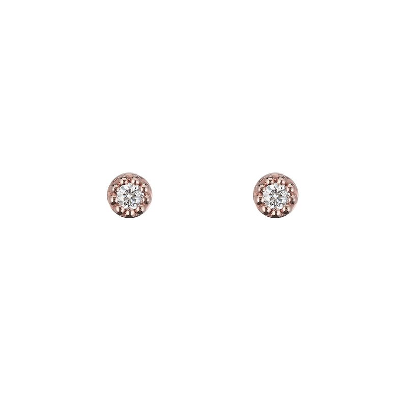 經典玫瑰金鑽石耳針(小) - 耳環/耳夾 - 寶石 紅色