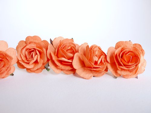 makemefrompaper Paper Flower, centerpiece, DIY 25 pieces rose size 3.5 cm., orange color