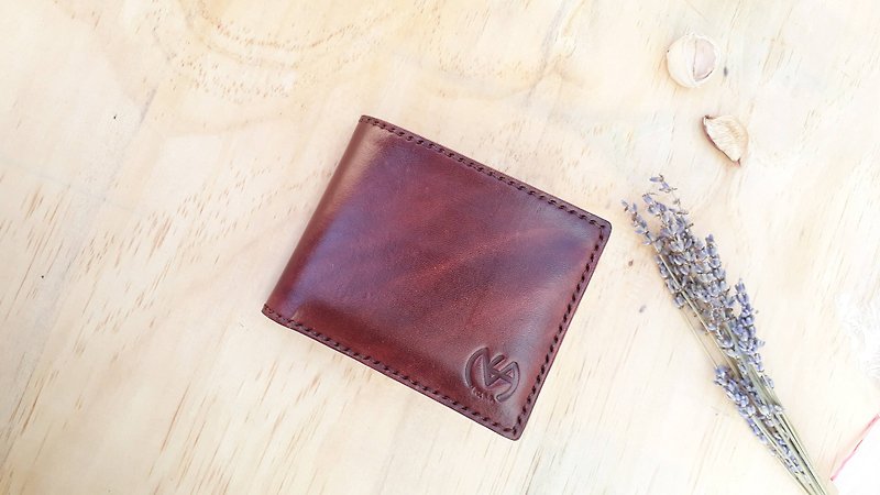 Coin bag short clip (can hold 5 cards) Double banknote layer│Vegetable tanned leather hand-dyed and brandable - กระเป๋าสตางค์ - หนังแท้ สีนำ้ตาล