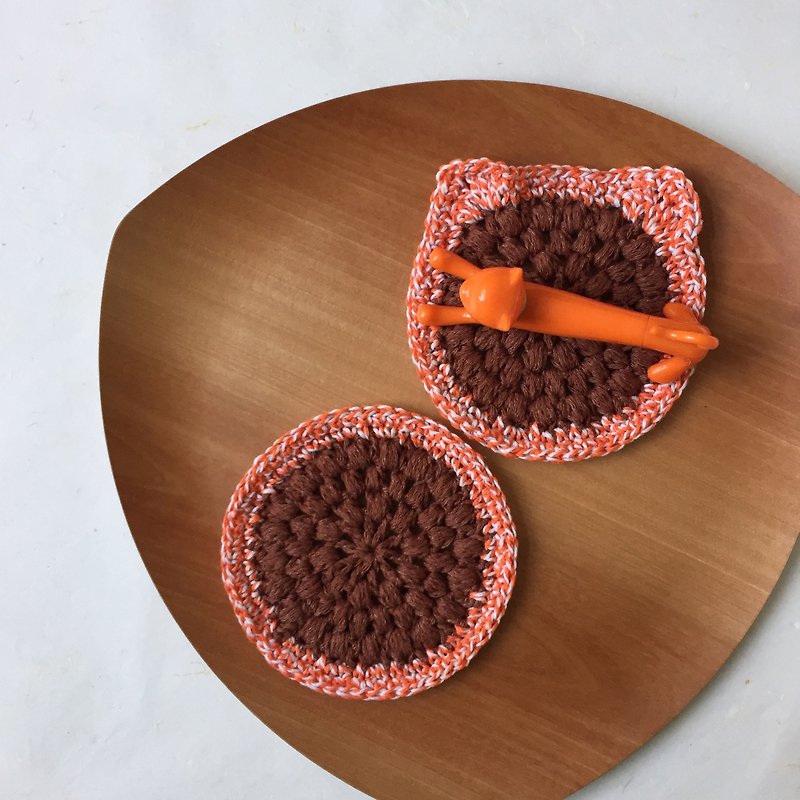 Crochet coasters  |  Cat's lover  |  puff circles  |  perfect little gift - ที่รองแก้ว - ผ้าฝ้าย/ผ้าลินิน สีนำ้ตาล