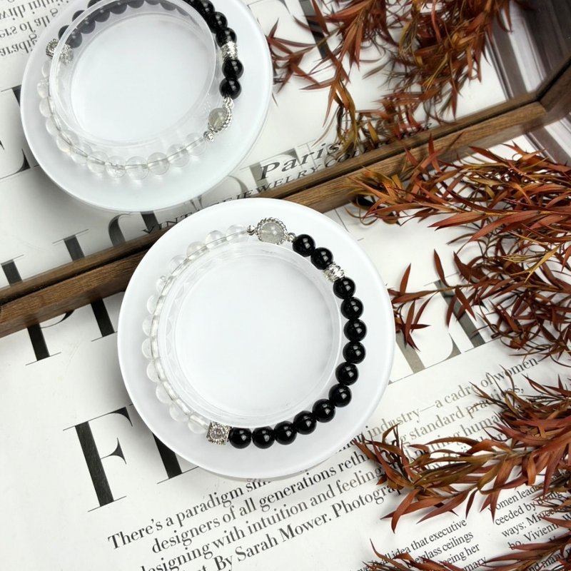 Original Design | Black & White Moon Whispers Natural Crystal Bracelet | White Crystal, Obsidian, Grey Moonstone | Energy - Bracelets - Crystal Black