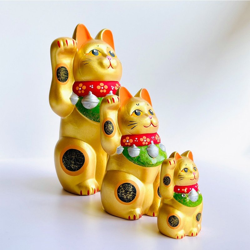 [Christmas Gift] Seto Ware-Nishai Golden Lucky Cat-21.5cm/13.5cm/7.5cm - Items for Display - Pottery Gold