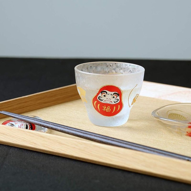 90cc【日本ADERIA】人氣吉祥物 達摩不倒翁 招福杯 - 酒杯/酒器 - 玻璃 紅色
